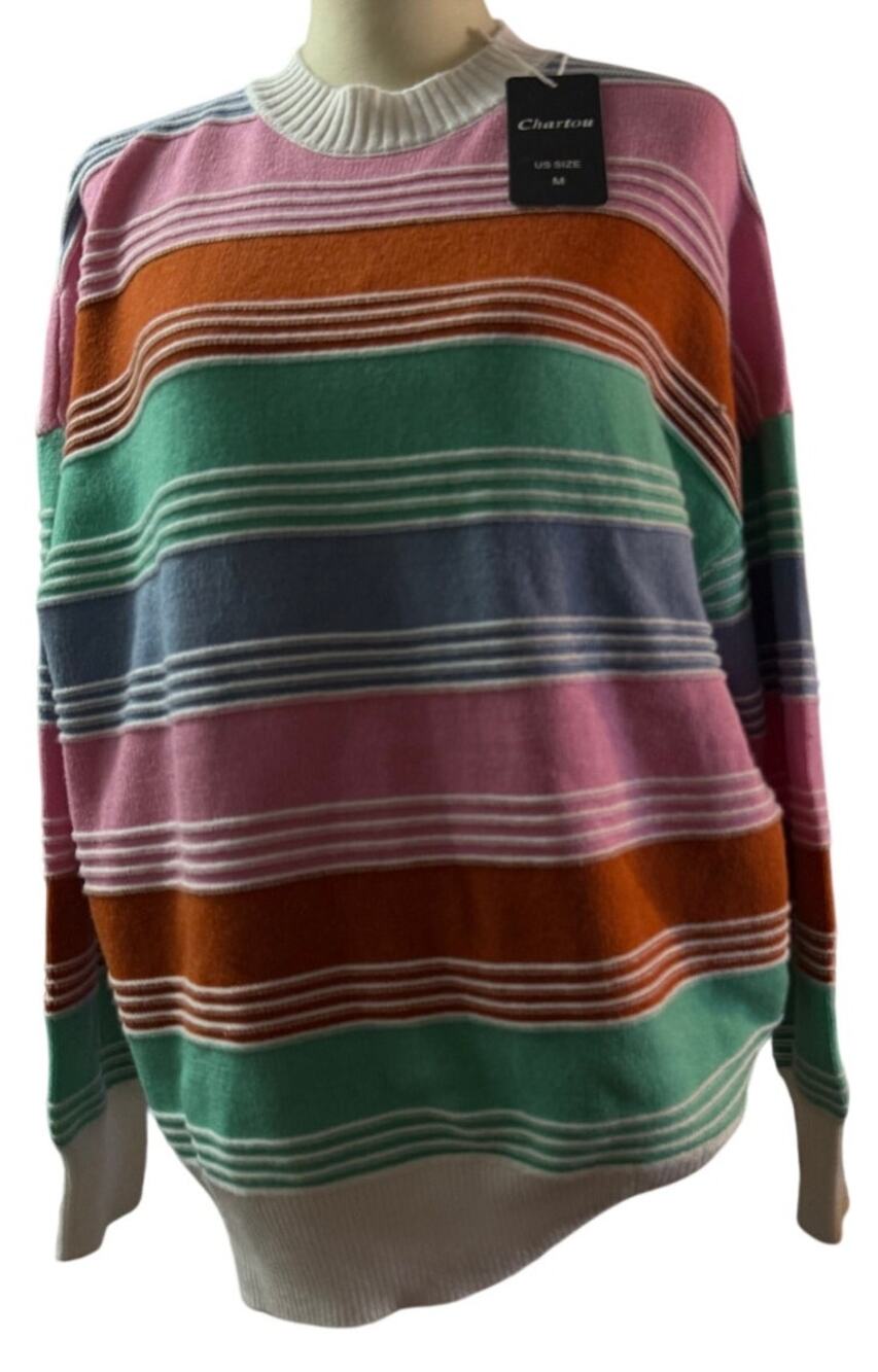 Chartou Oversized Pastel Striped Colorblock Sweater, Women's Medium, NWT